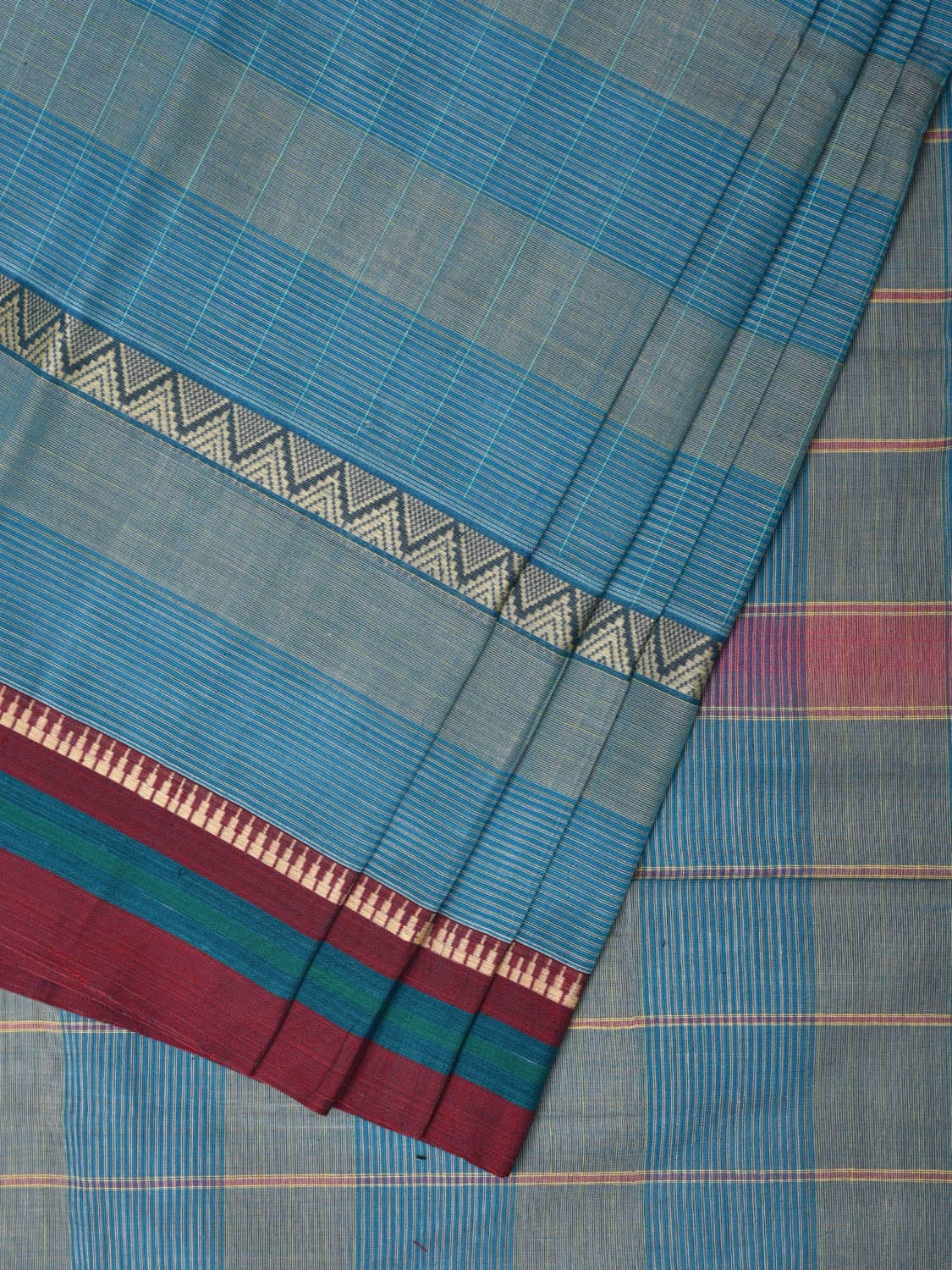 Blue Narayanpet Cotton Handloom Saree with Strips Design No Blouse np0811