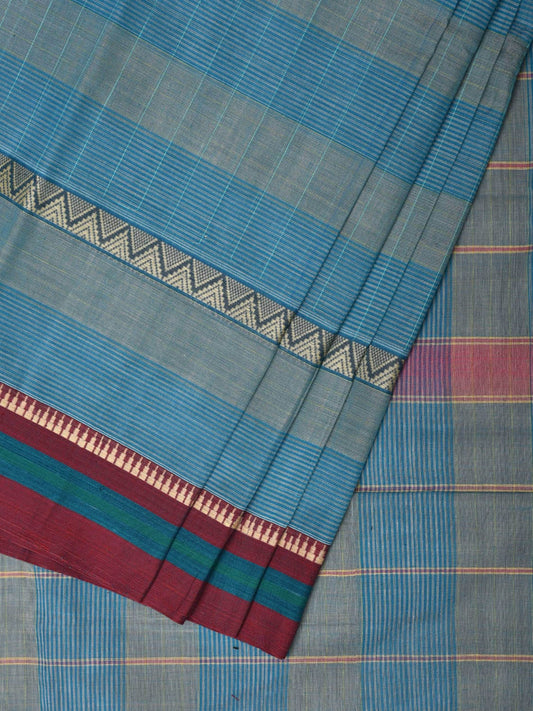 Blue Narayanpet Cotton Handloom Saree with Strips Design No Blouse np0811