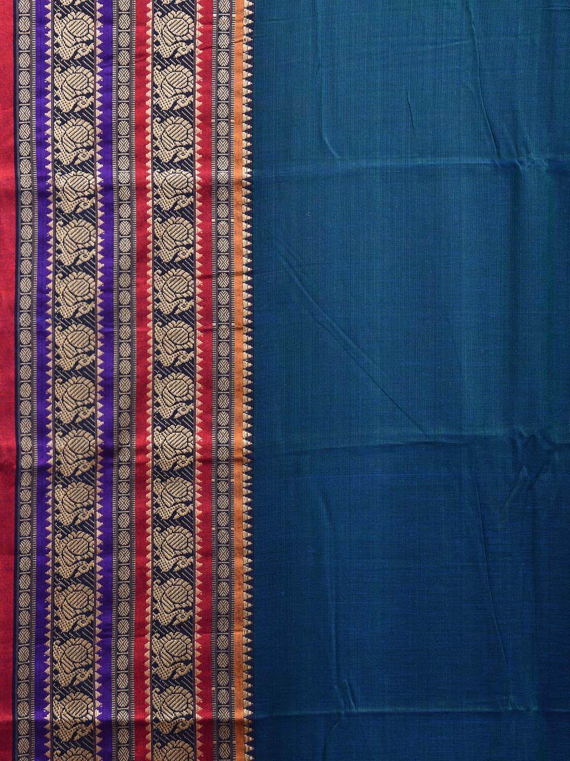 Blue Narayanpet Cotton Saree with Peacocks Pallu and Strips Border Design np1073