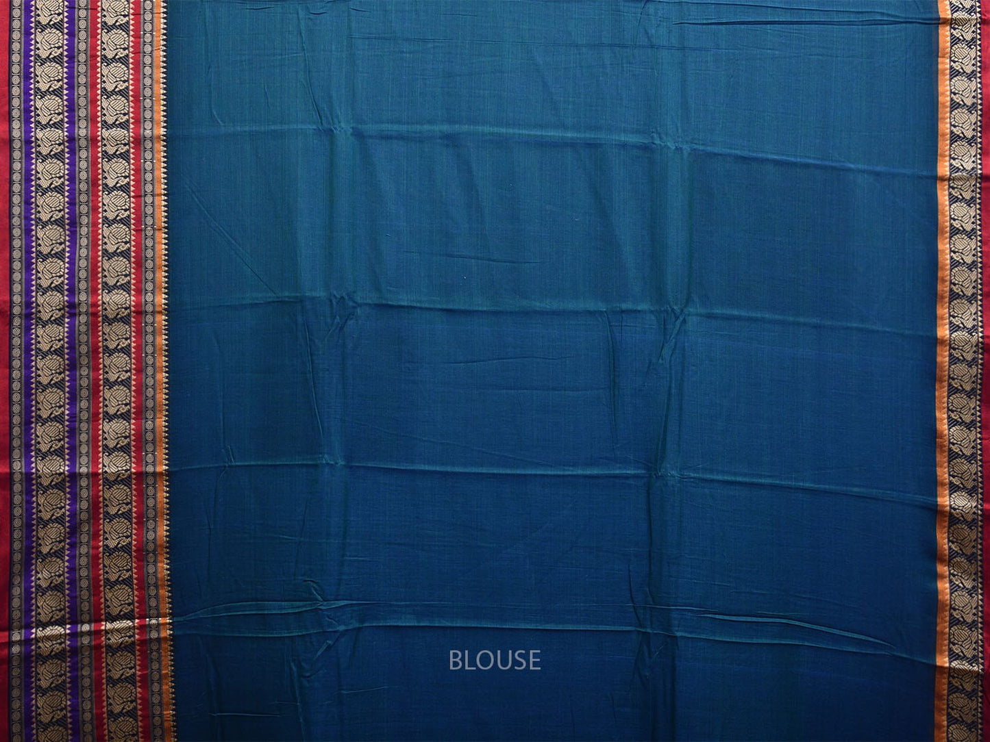 Blue Narayanpet Cotton Saree with Peacocks Pallu and Strips Border Design np1073