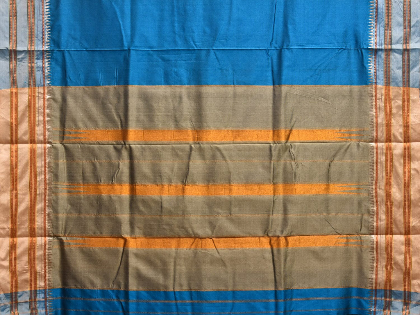 Blue Narayanpet Silk Handloom Plain Saree with Contrast Pallu Design No Blouse np0832