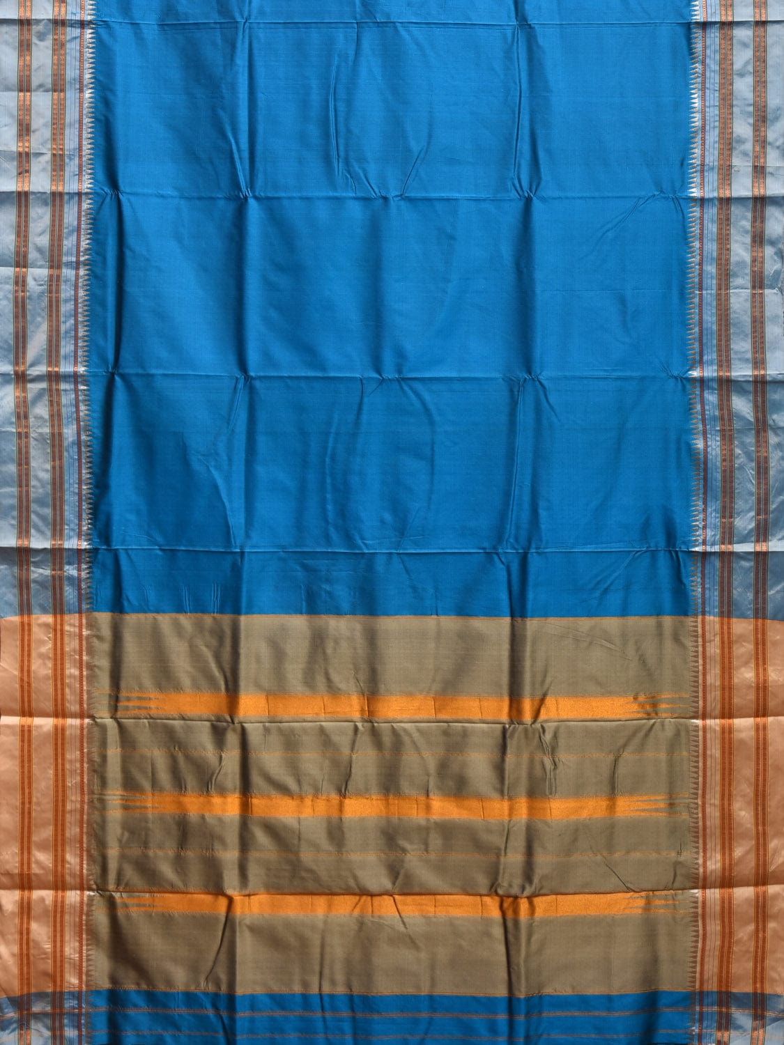 Blue Narayanpet Silk Handloom Plain Saree with Contrast Pallu Design No Blouse np0832
