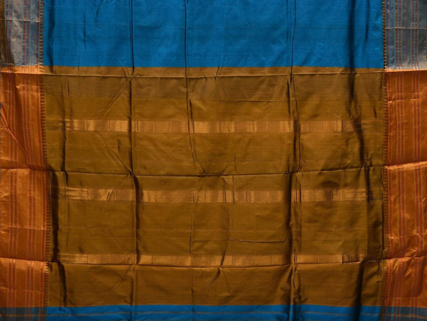 Blue Narayanpet Silk Handloom Plain Saree with Traditional Border Design No Blouse np0464