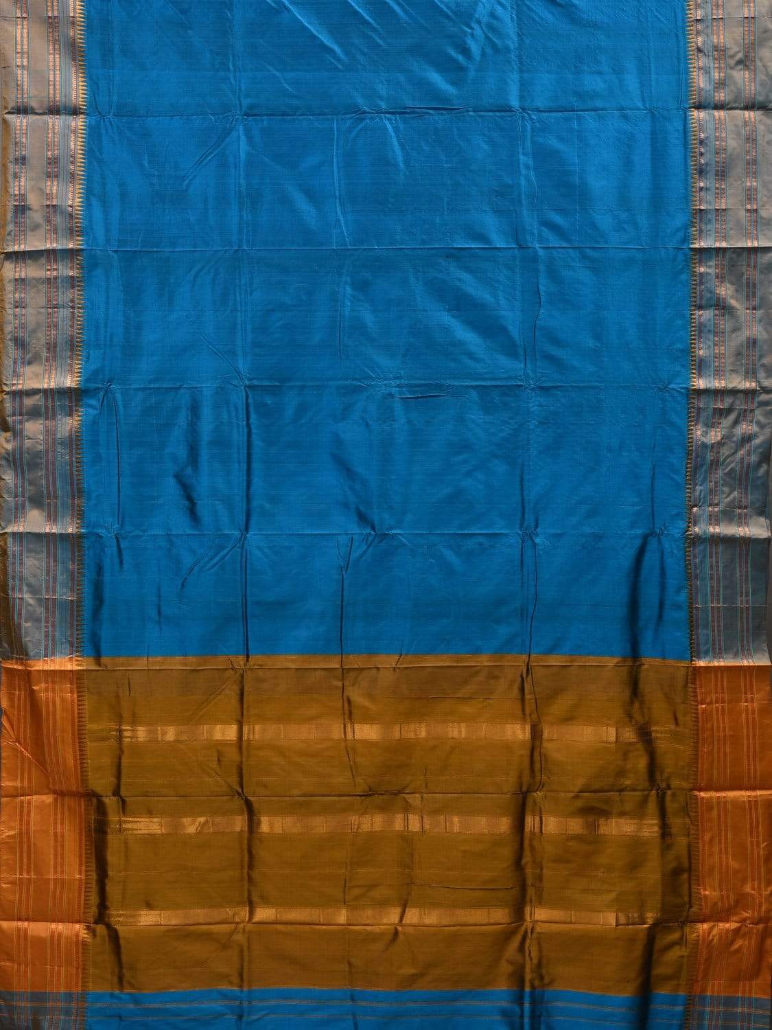 Blue Narayanpet Silk Handloom Plain Saree with Traditional Border Design No Blouse np0464