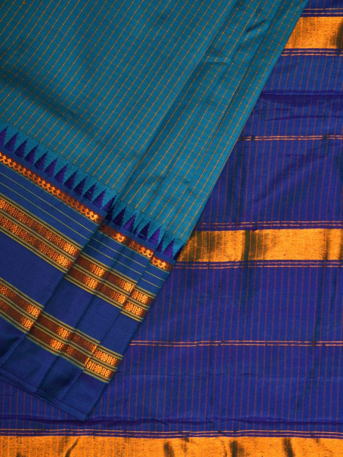 Blue Narayanpet Silk Handloom Saree with Checks Design No Blouse np0444