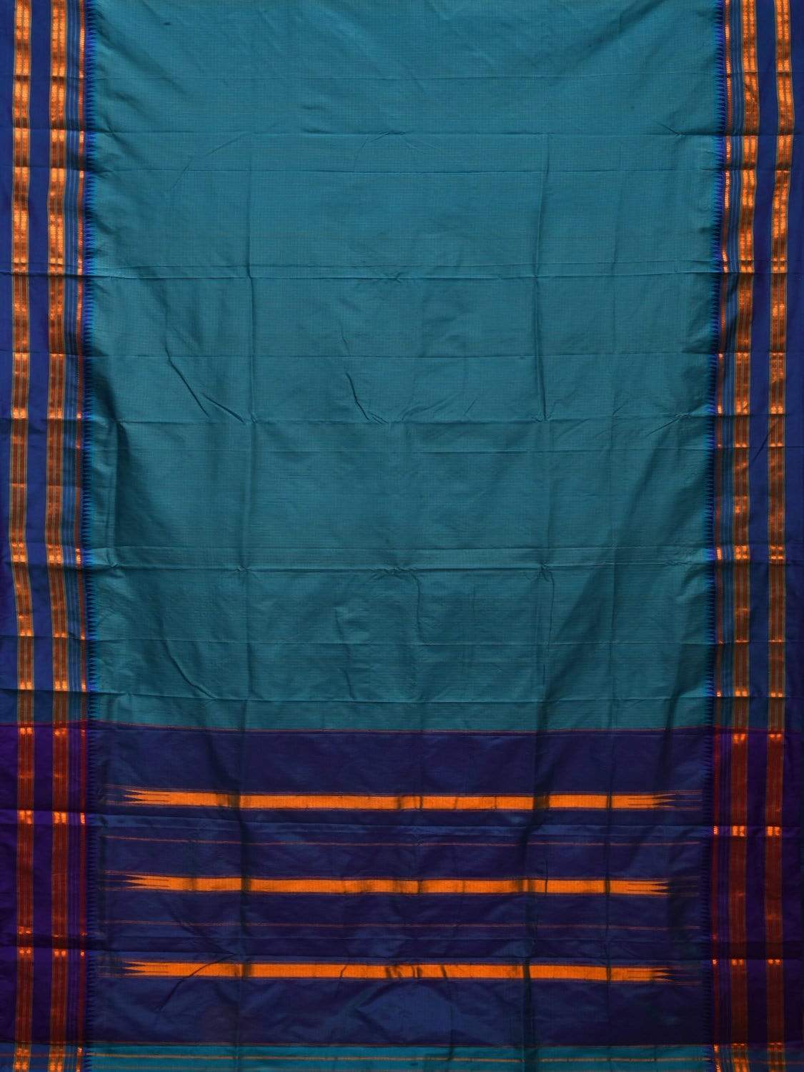 Blue Narayanpet Silk Handloom Saree with Checks Design No Blouse np0444