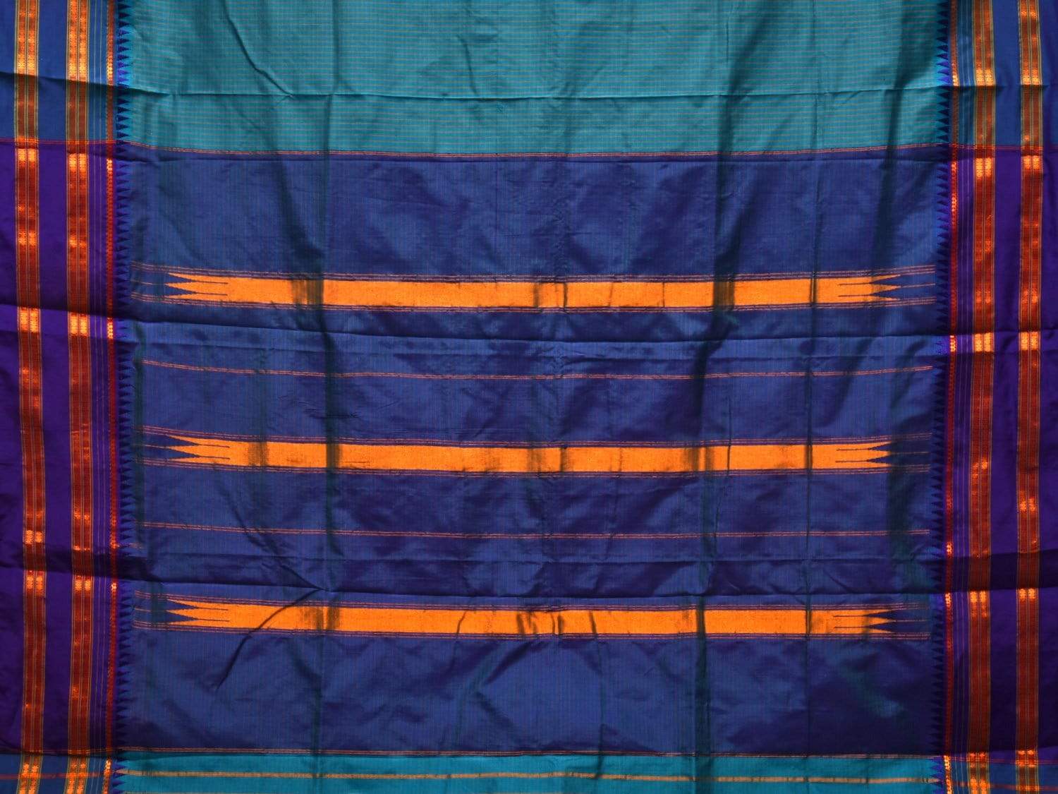 Blue Narayanpet Silk Handloom Saree with Checks Design No Blouse np0444