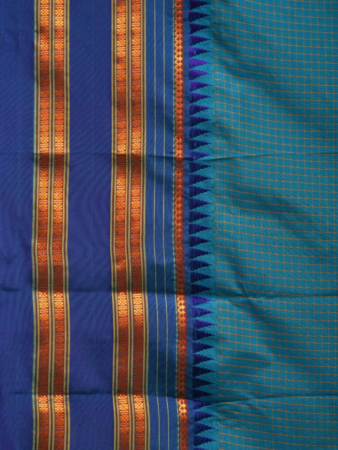 Blue Narayanpet Silk Handloom Saree with Checks Design No Blouse np0444