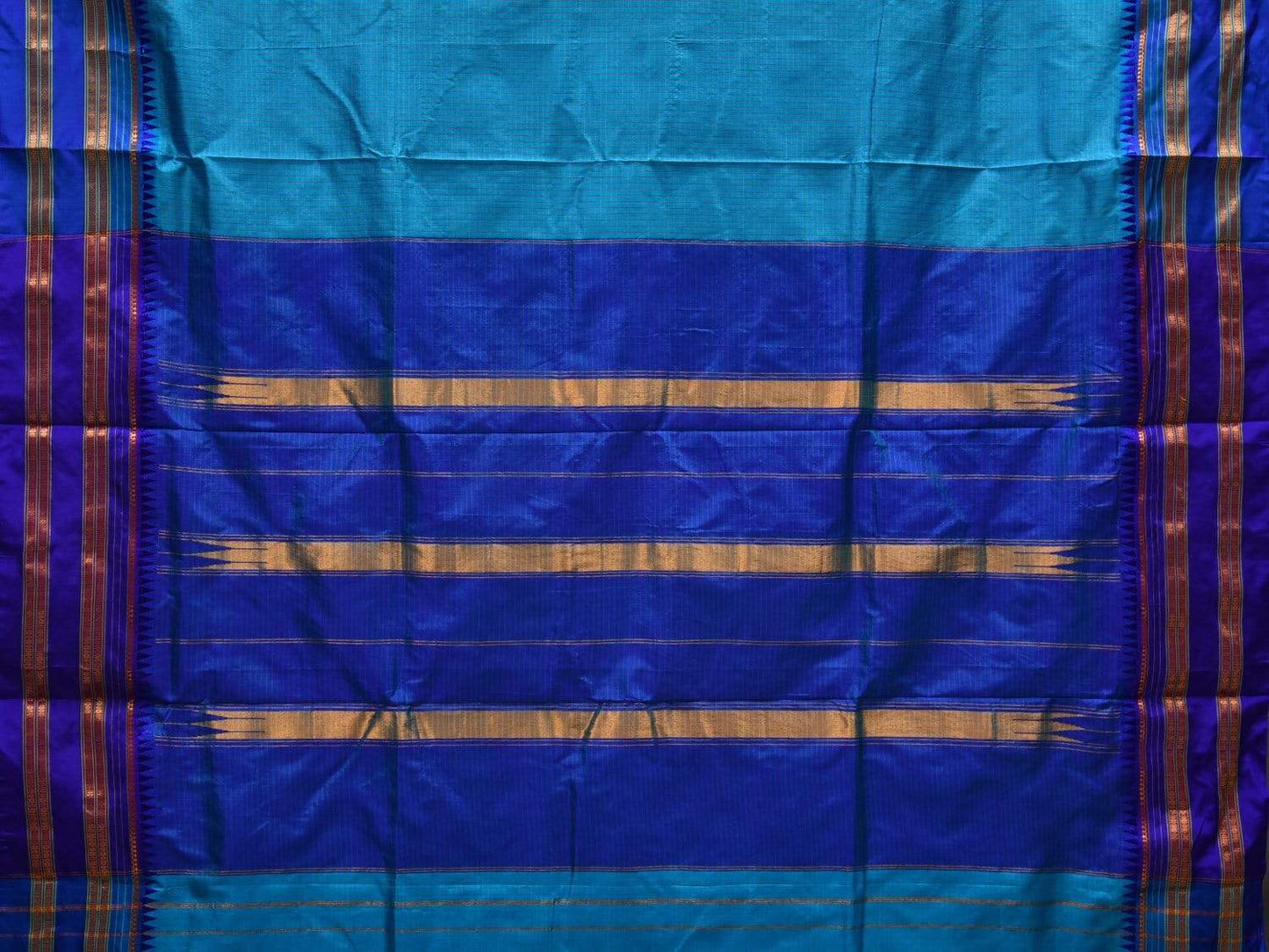 Blue Narayanpet Silk Handloom Saree with Checks Design No Blouse np0467