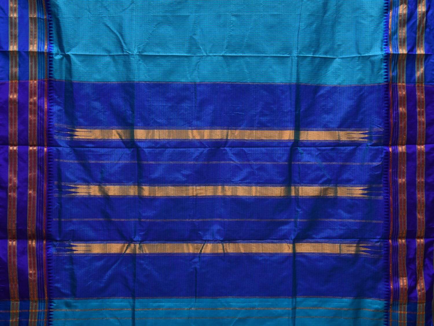 Blue Narayanpet Silk Handloom Saree with Checks Design No Blouse np0467