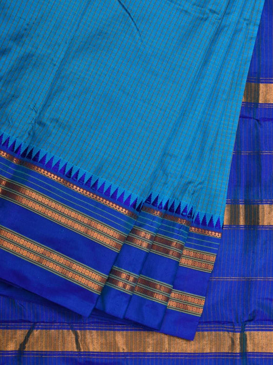 Blue Narayanpet Silk Handloom Saree with Checks Design No Blouse np0467