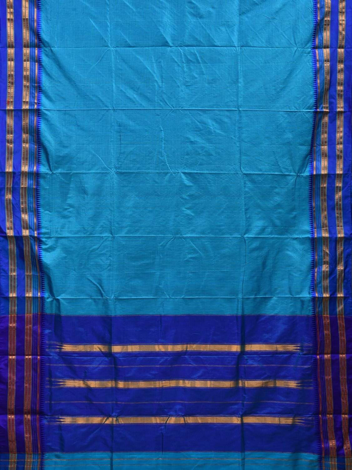 Blue Narayanpet Silk Handloom Saree with Checks Design No Blouse np0467