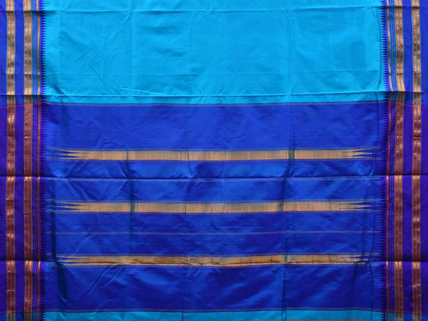 Blue Narayanpet Silk Plain Saree with Traditional Border Design No Blouse np0500