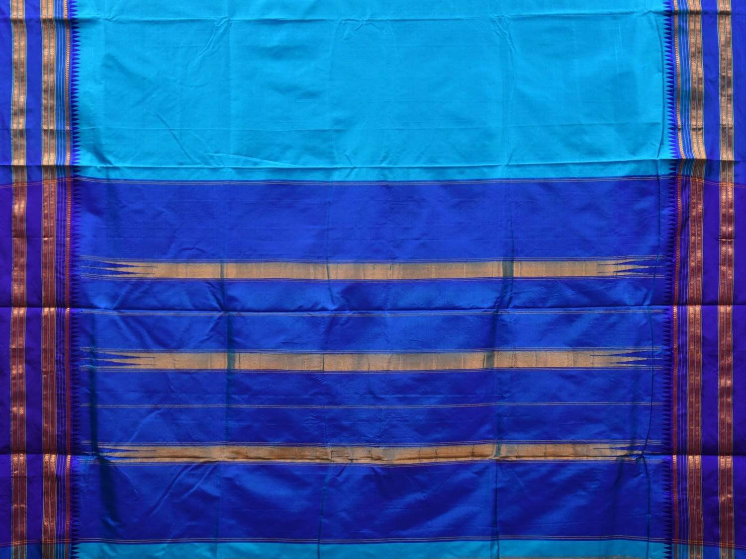 Blue Narayanpet Silk Plain Saree with Traditional Border Design No Blouse np0500