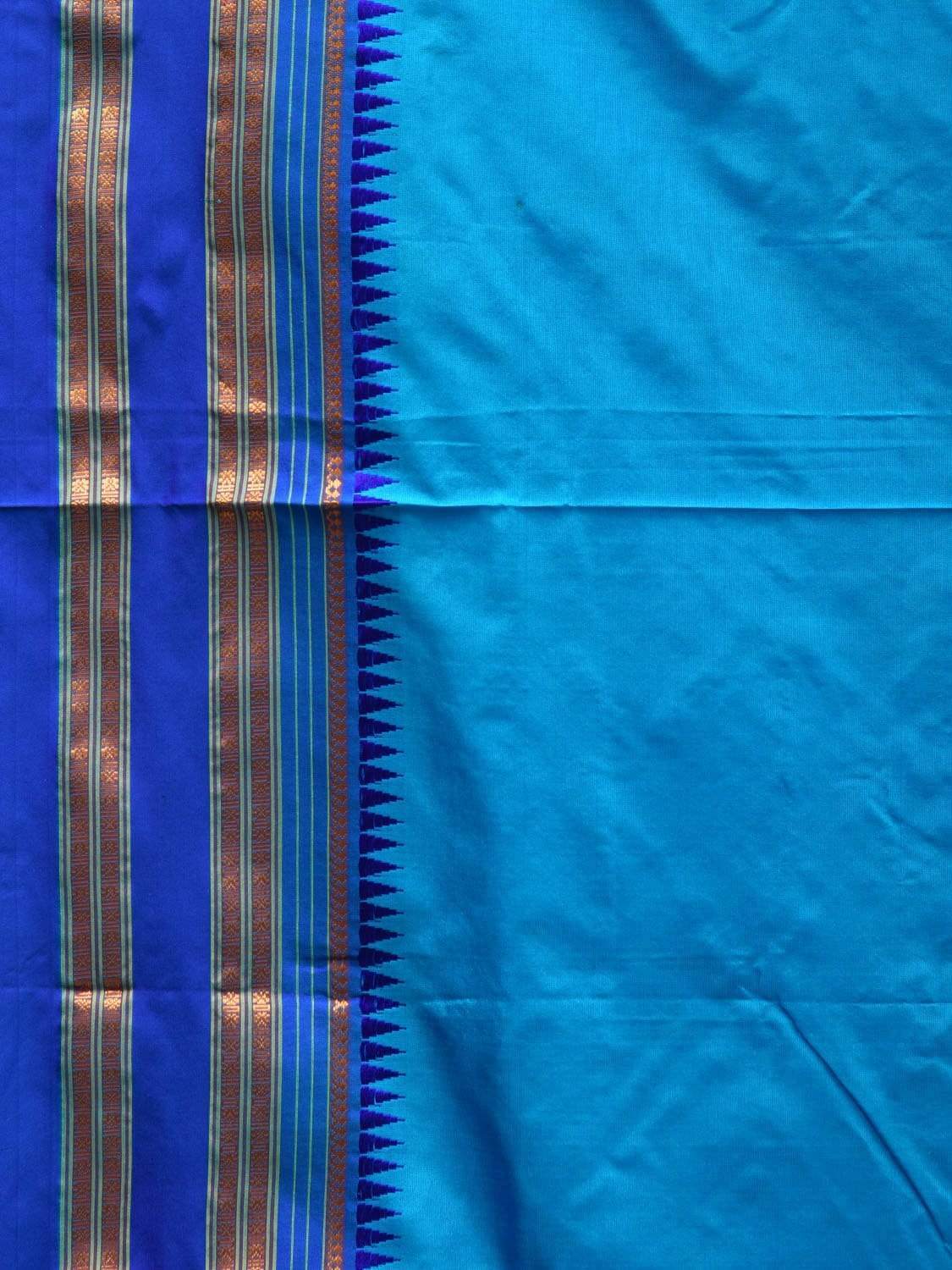 Blue Narayanpet Silk Plain Saree with Traditional Border Design No Blouse np0500