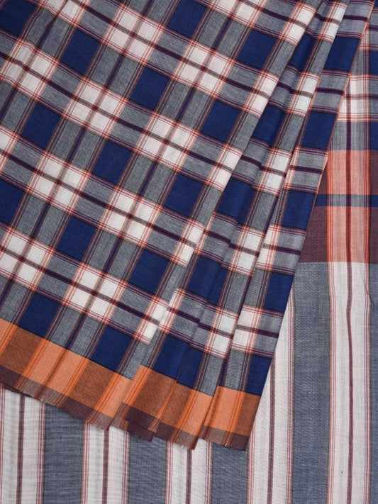 Blue Organic Cotton Handloom Saree with Checks Design o0306