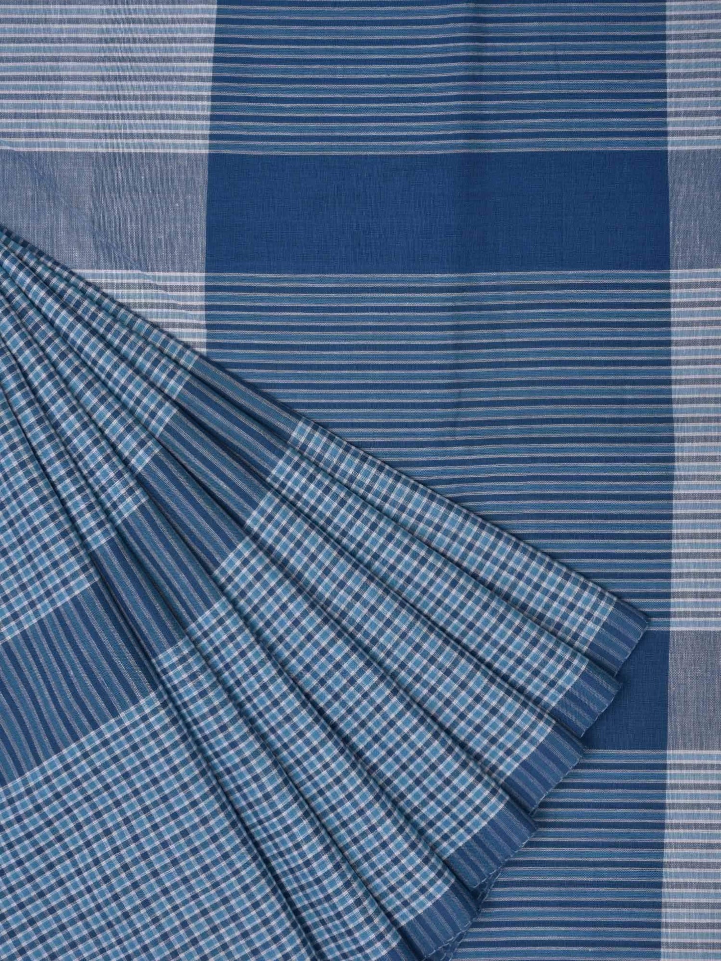 Blue Organic Cotton Handloom Saree with Small Checks Design o0129