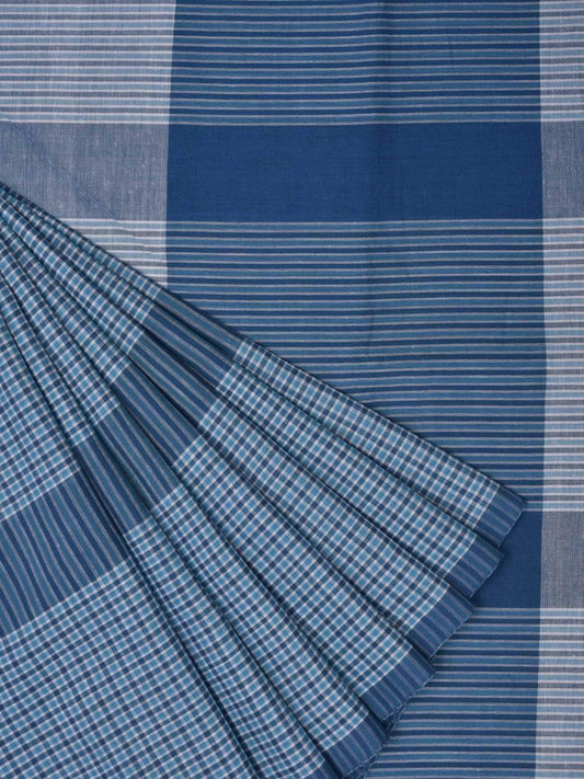 Blue Organic Cotton Handloom Saree with Small Checks Design o0129