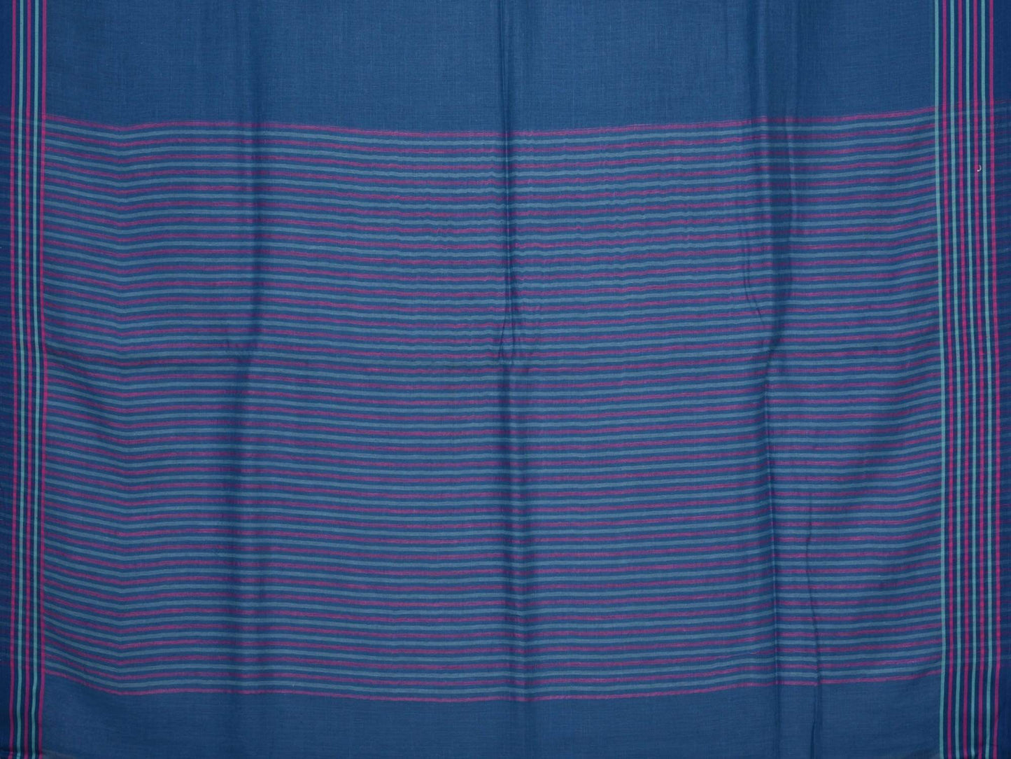 Blue Organic Cotton Handloom Saree with Stripes Pallu Design o0127