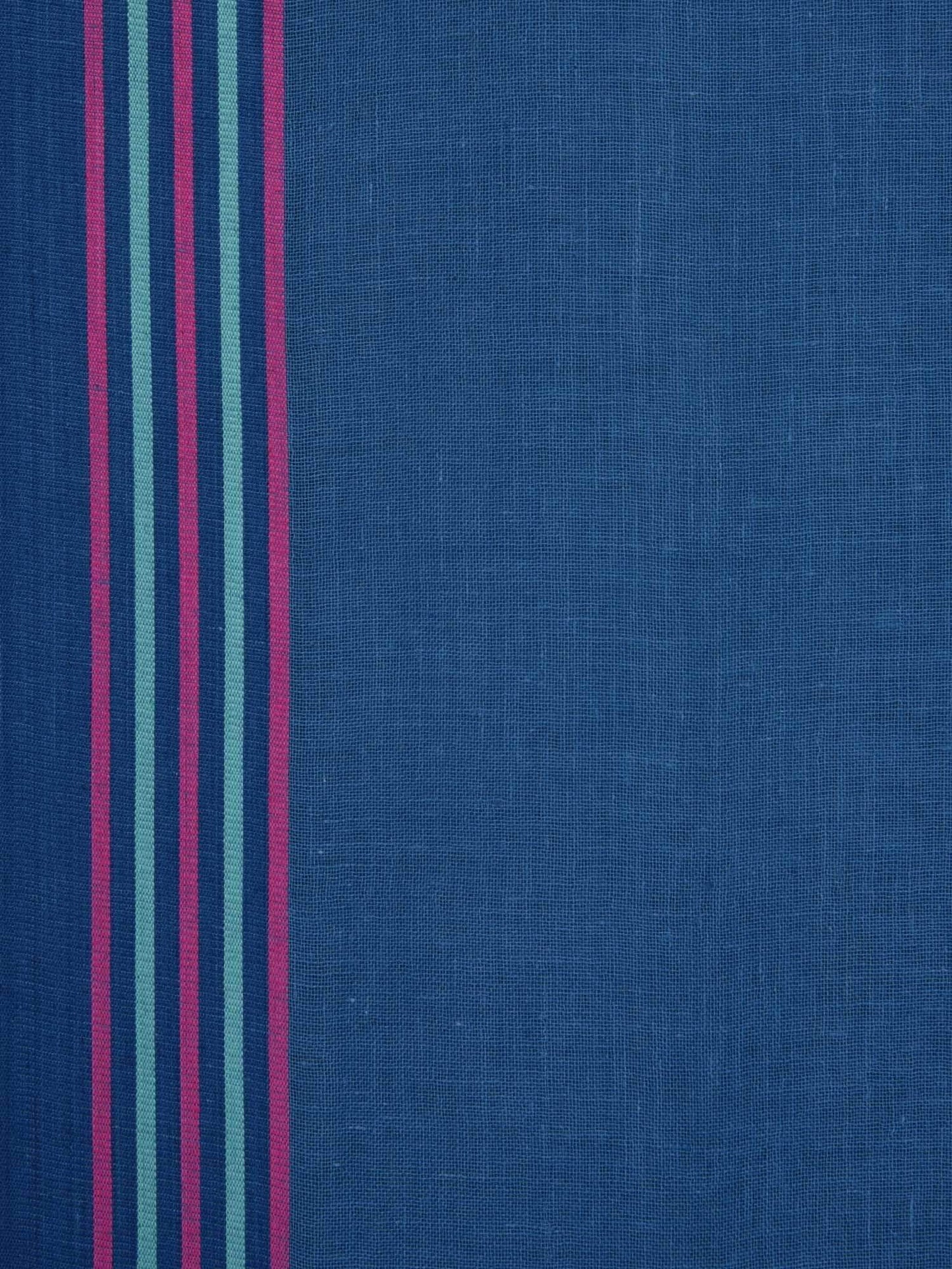 Blue Organic Cotton Handloom Saree with Stripes Pallu Design o0127