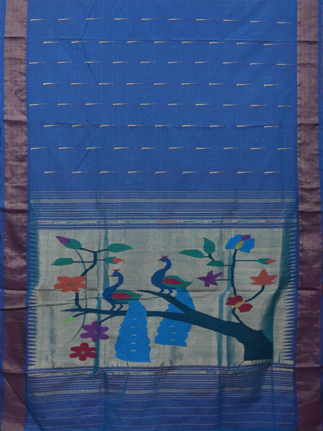 Blue Paithani Cotton Handloom Saree with Peacocks Pallu Design p0455