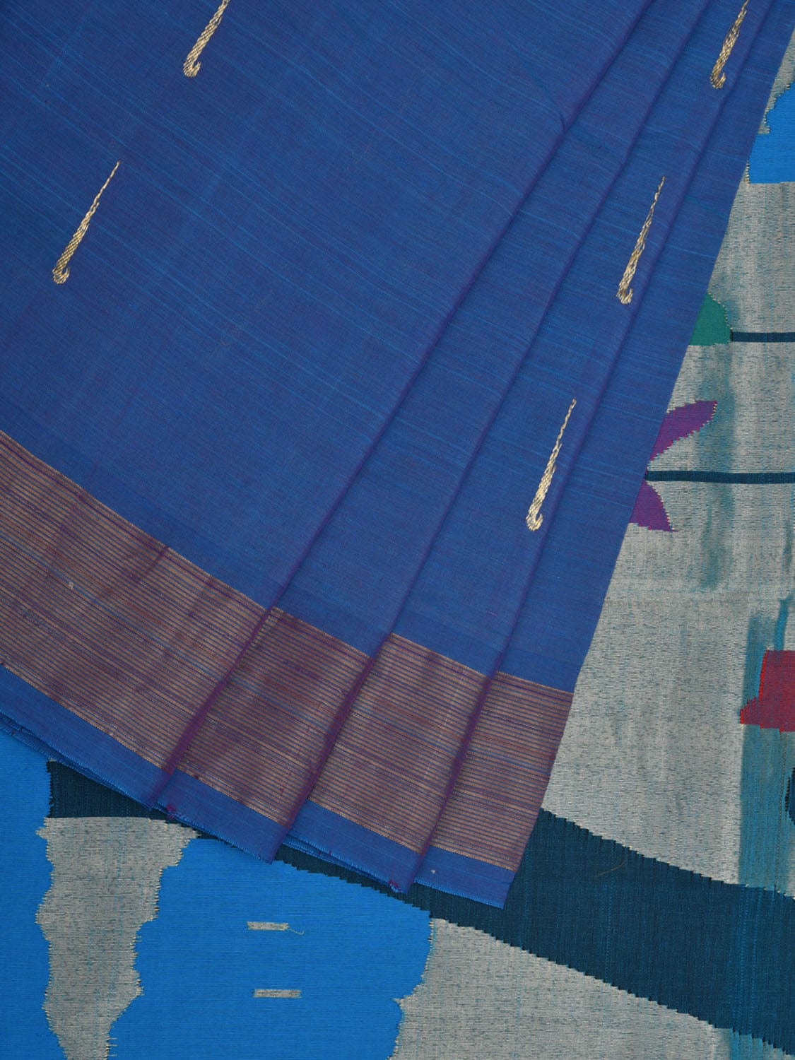 Blue Paithani Cotton Handloom Saree with Peacocks Pallu Design p0455