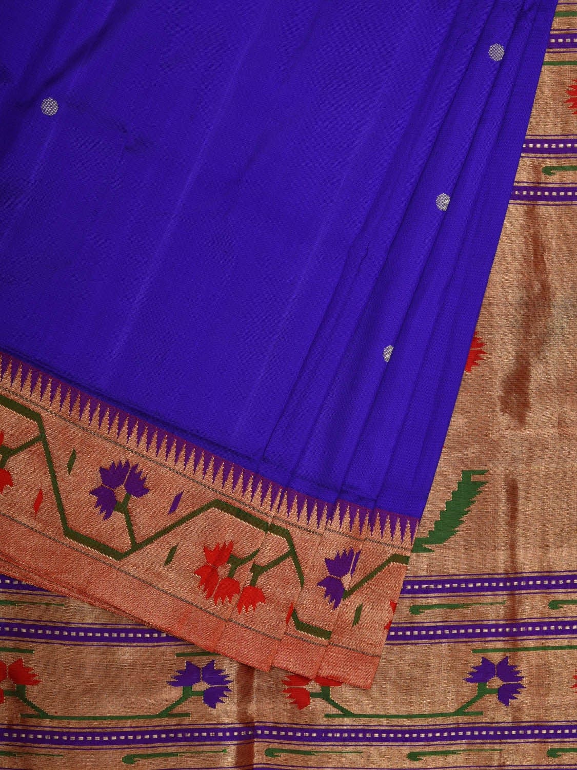 Blue Paithani Silk Handloom Saree with Ashavali Border Design p0409