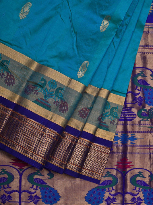 Blue Paithani Silk Handloom Saree with Border and Body Buta Design p0423
