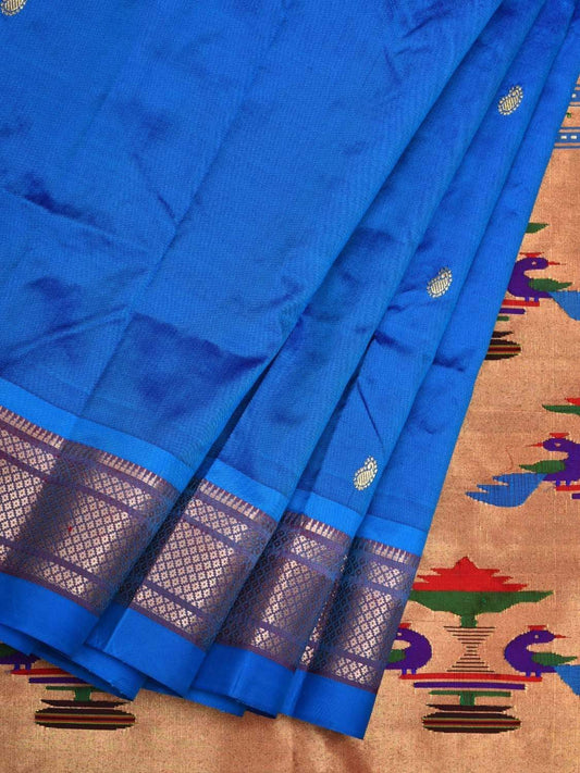 Blue Paithani Silk Handloom Saree with Double Pallu Design p0399