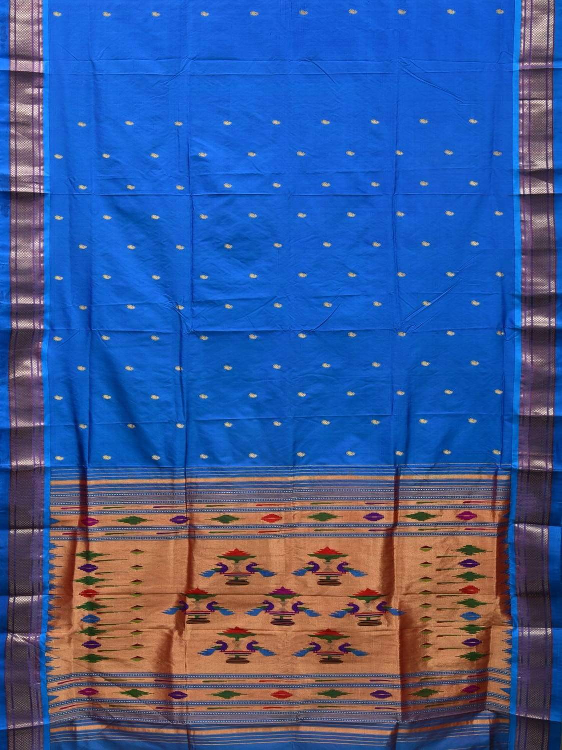 Blue Paithani Silk Handloom Saree with Double Pallu Design p0399