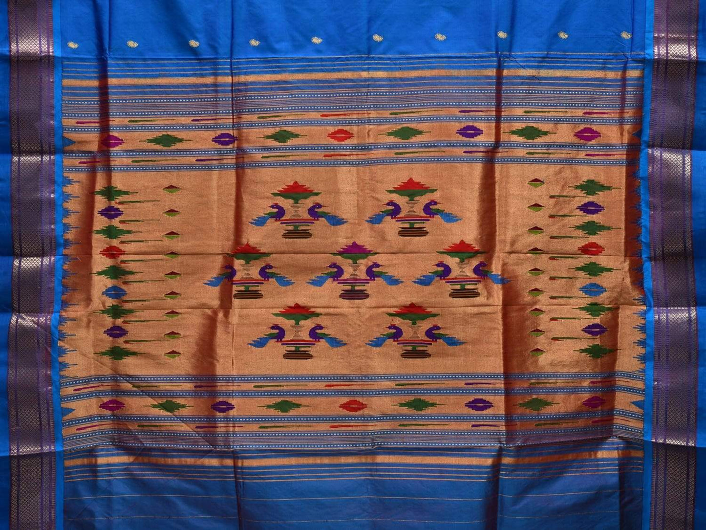 Blue Paithani Silk Handloom Saree with Double Pallu Design p0399