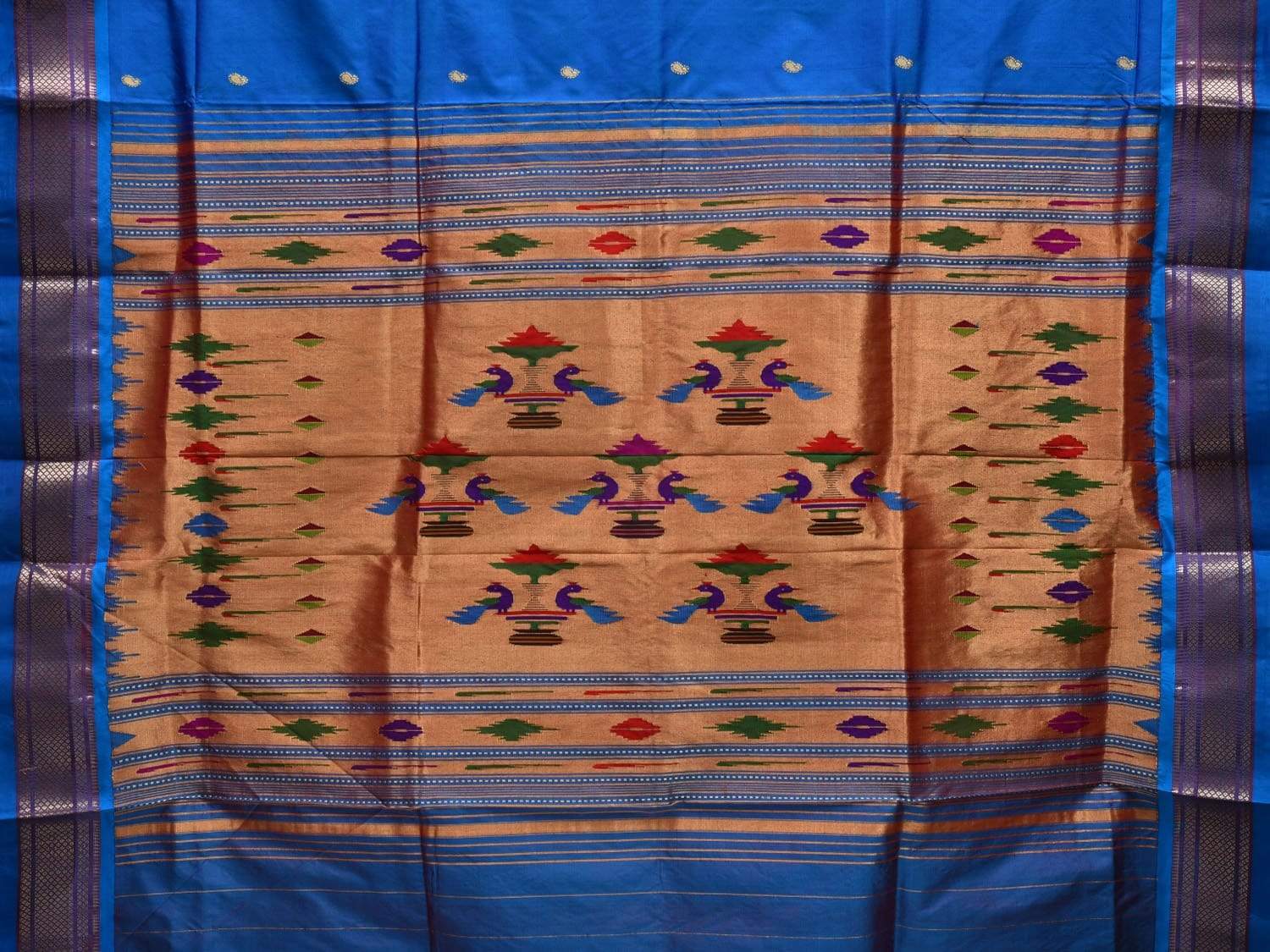 Blue Paithani Silk Handloom Saree with Double Pallu Design p0399