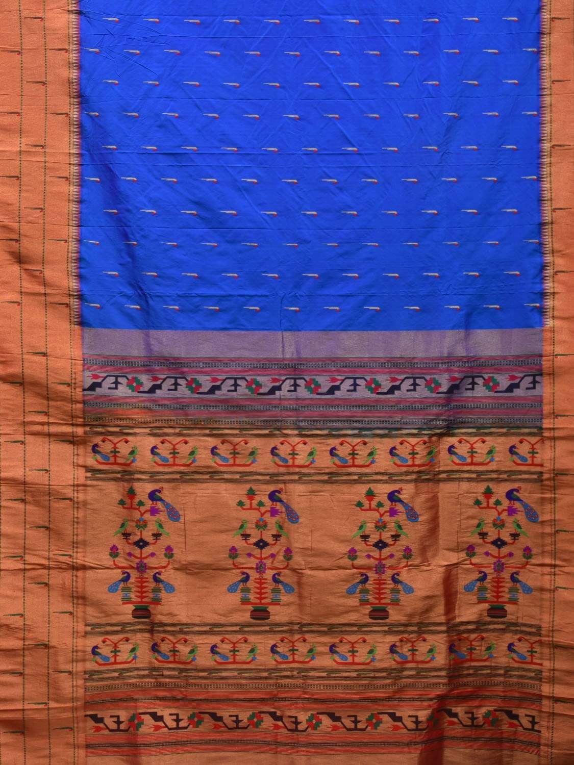 Blue Paithani Silk Handloom Saree with Triple Muniya Border Design p0387
