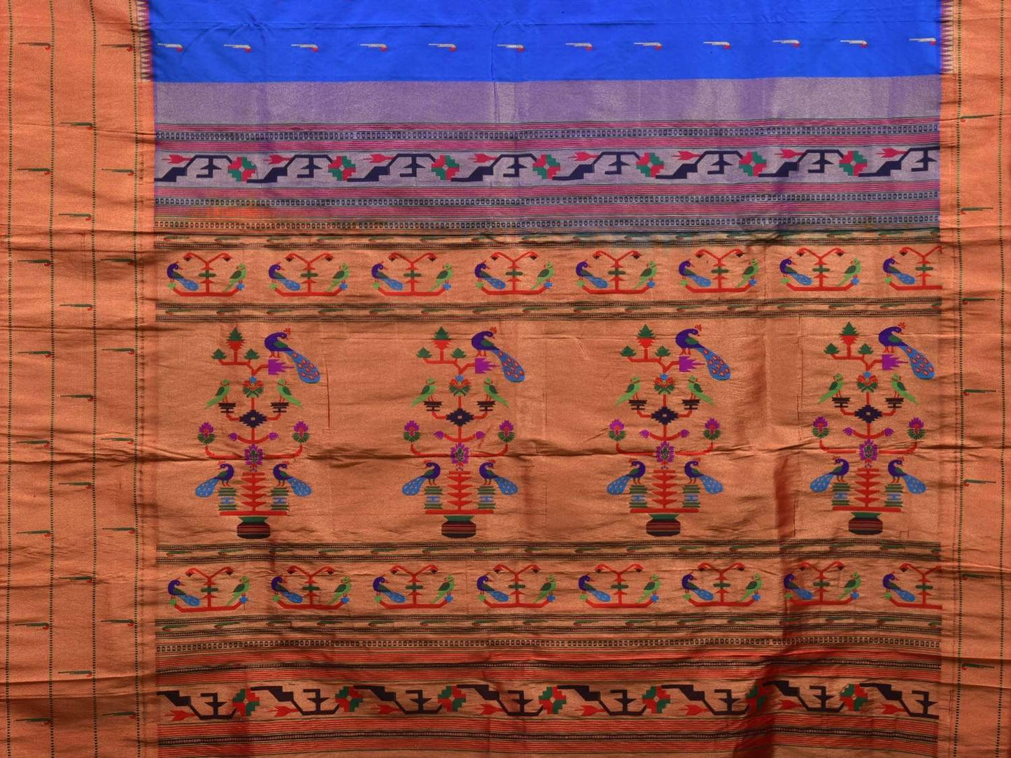 Blue Paithani Silk Handloom Saree with Triple Muniya Border Design p0387