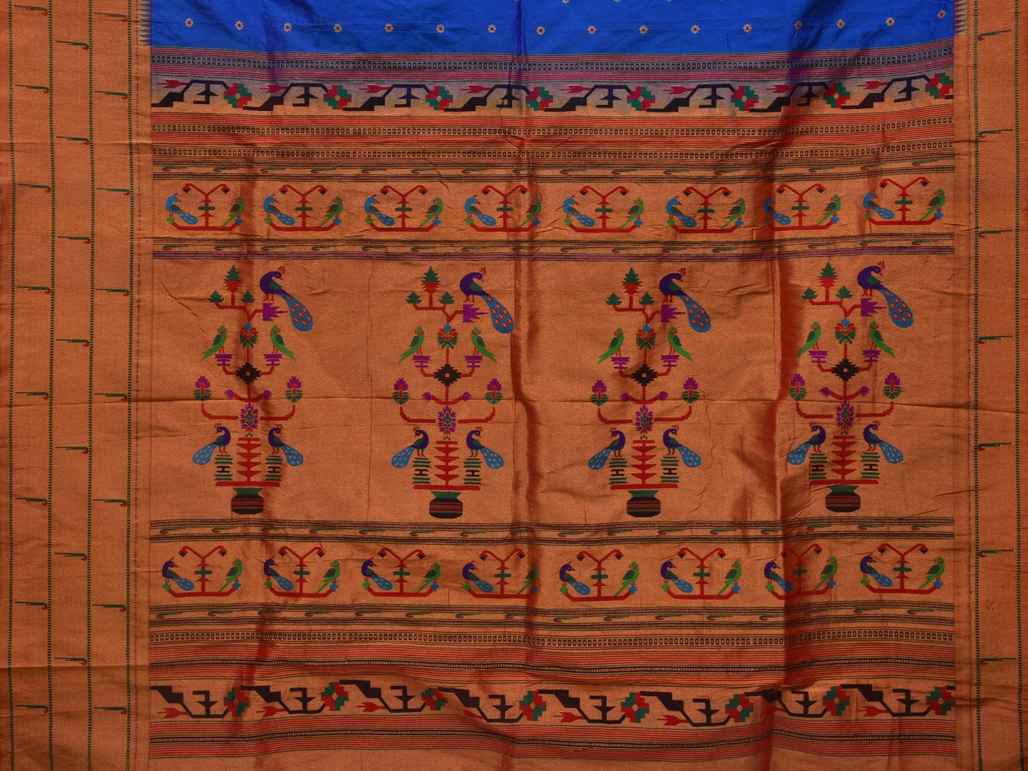 Blue Paithani Silk Handloom Saree with Triple Muniya Border Design p0468