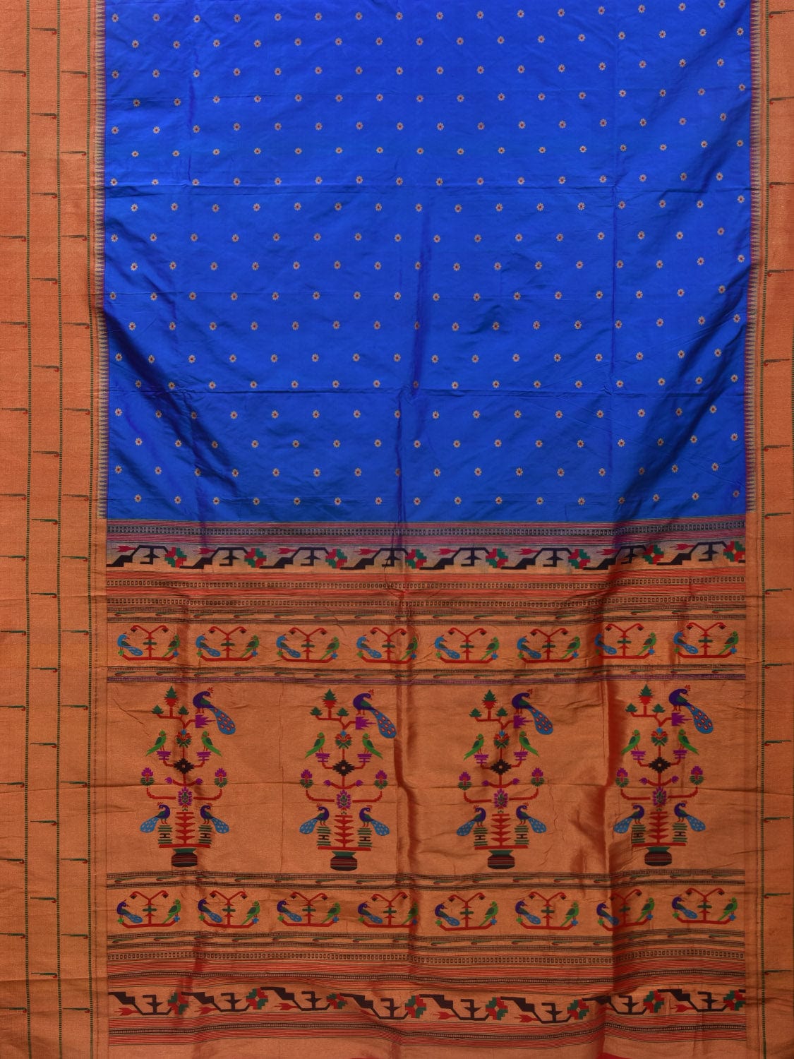 Blue Paithani Silk Handloom Saree with Triple Muniya Border Design p0468