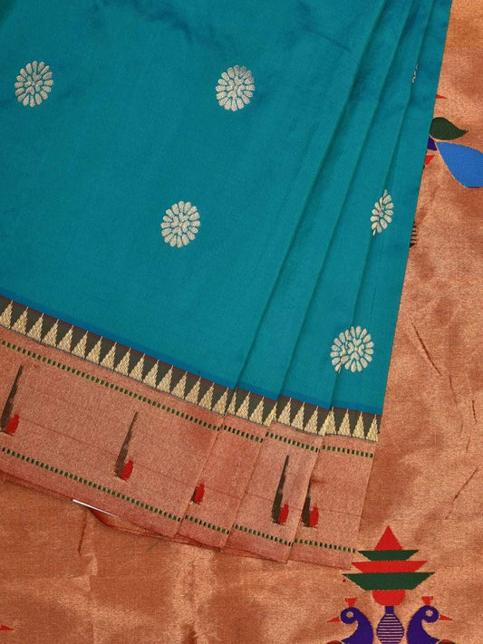 Blue Paithani Silk Saree with Buta and Muniya Border Design p0391