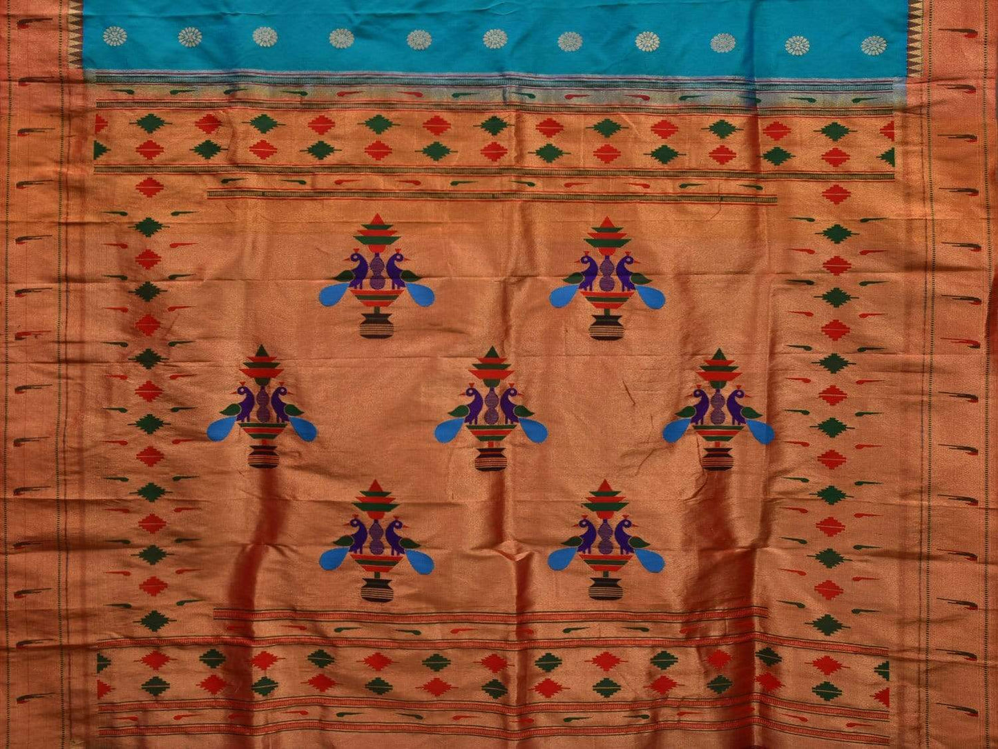 Blue Paithani Silk Saree with Buta and Muniya Border Design p0391