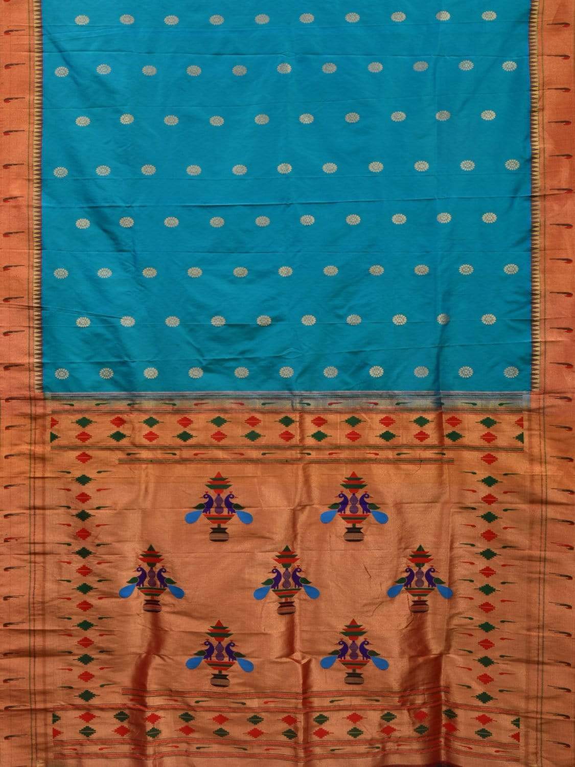 Blue Paithani Silk Saree with Buta and Muniya Border Design p0391