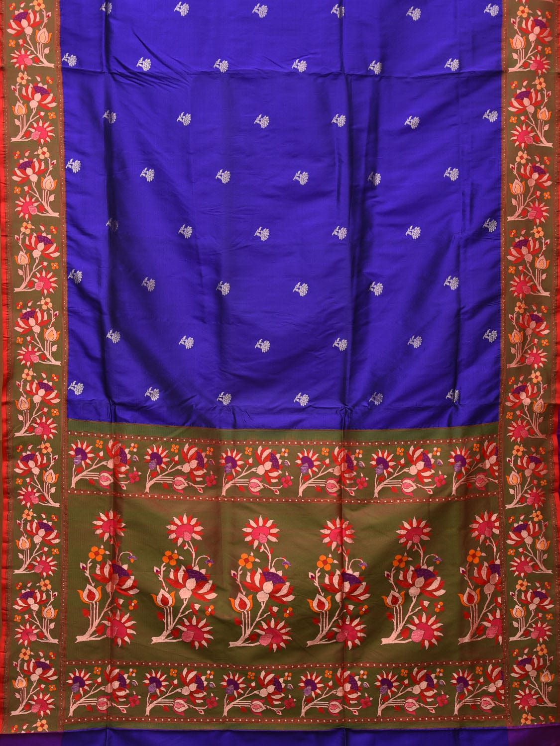 Blue Paithani Silk Saree with Lotus Flowers Pallu and Border Design p0484