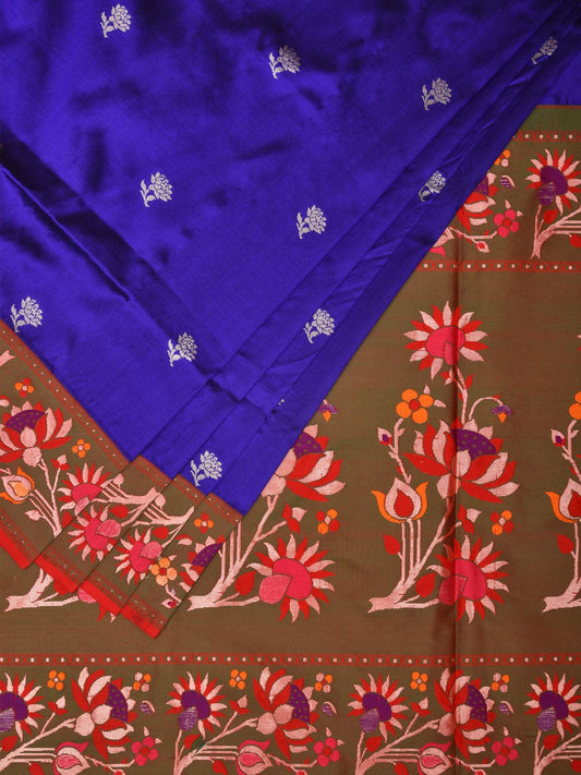 Blue Paithani Silk Saree with Lotus Flowers Pallu and Border Design p0484