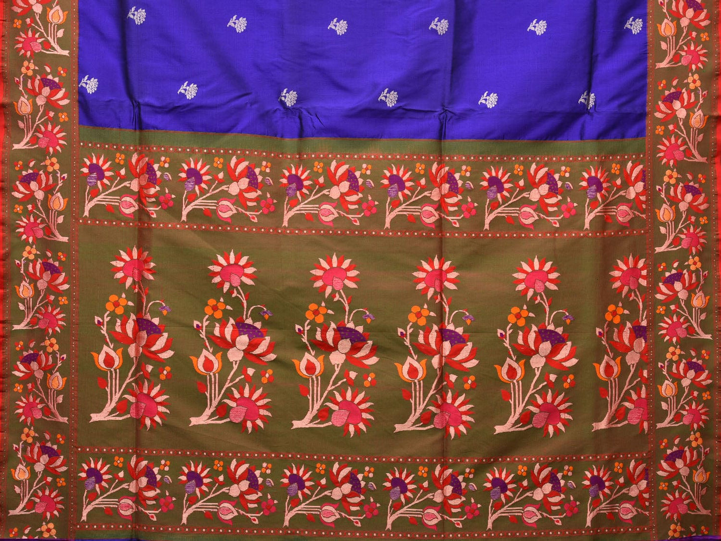 Blue Paithani Silk Saree with Lotus Flowers Pallu and Border Design p0484