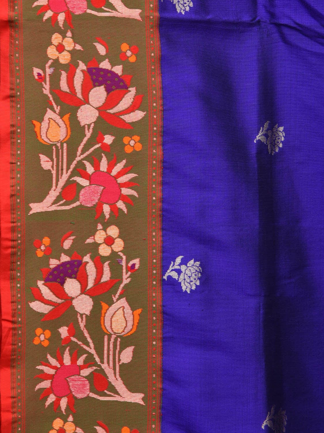 Blue Paithani Silk Saree with Lotus Flowers Pallu and Border Design p0484