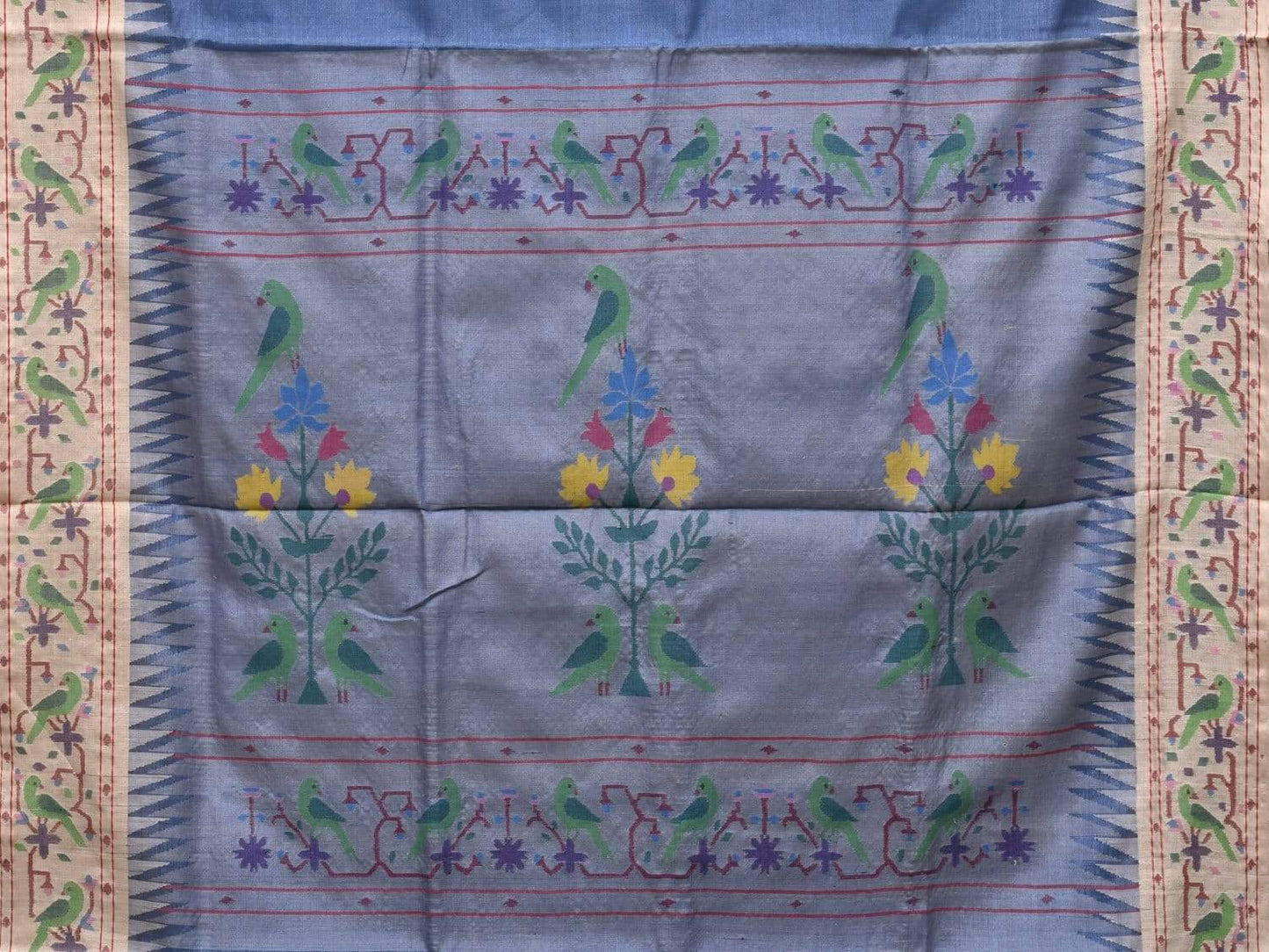 Blue Paithani Tussar Handloom Saree with Parrot Border Design p0361