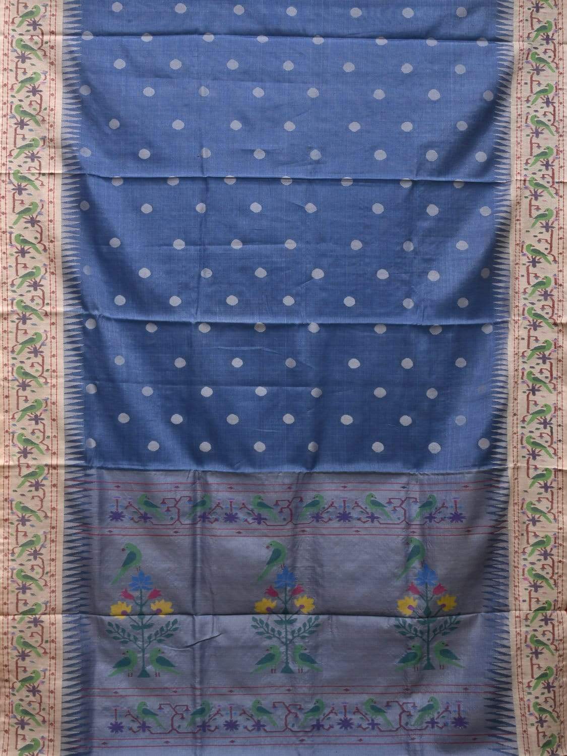 Blue Paithani Tussar Handloom Saree with Parrot Border Design p0361