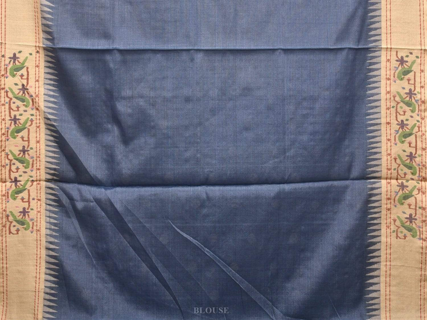 Blue Paithani Tussar Handloom Saree with Parrot Border Design p0361