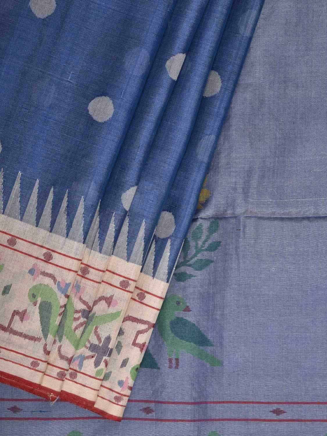 Blue Paithani Tussar Handloom Saree with Parrot Border Design p0361