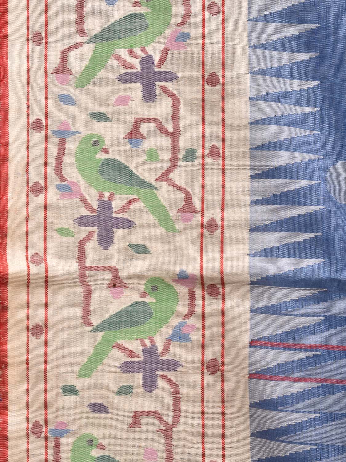 Blue Paithani Tussar Handloom Saree with Parrot Border Design p0361