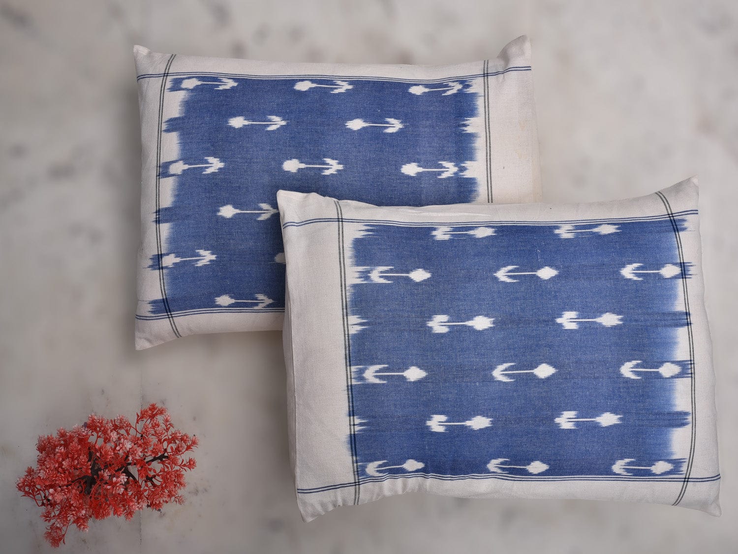 Blue Pochampally Ikat Cotton Handloom Bedsheet with Arrowhead Design 90 x 108 Inches bd0045