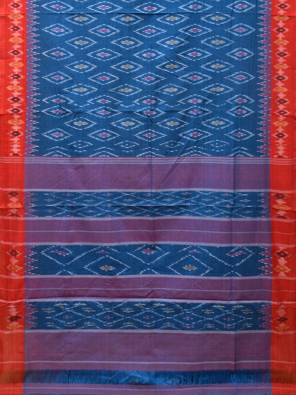 Blue Pochampally Ikat Cotton Handloom Saree with Body Buta and Border Design No Blouse i0827